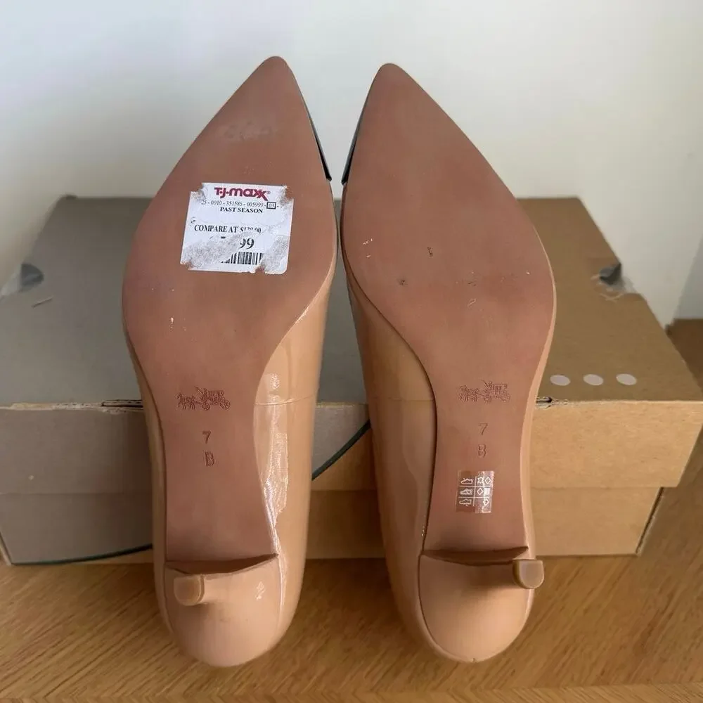 COACH Zan Patent Leather ‘Tapioca/Black’ Women Pointed Toe Heels- SZ 7